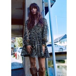 Zara Metallic Thread Printed Mini Dress